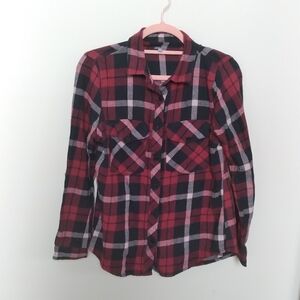 Charlotte Russe Red and Black Plaid Flannel Button Down Shirt Size Medium